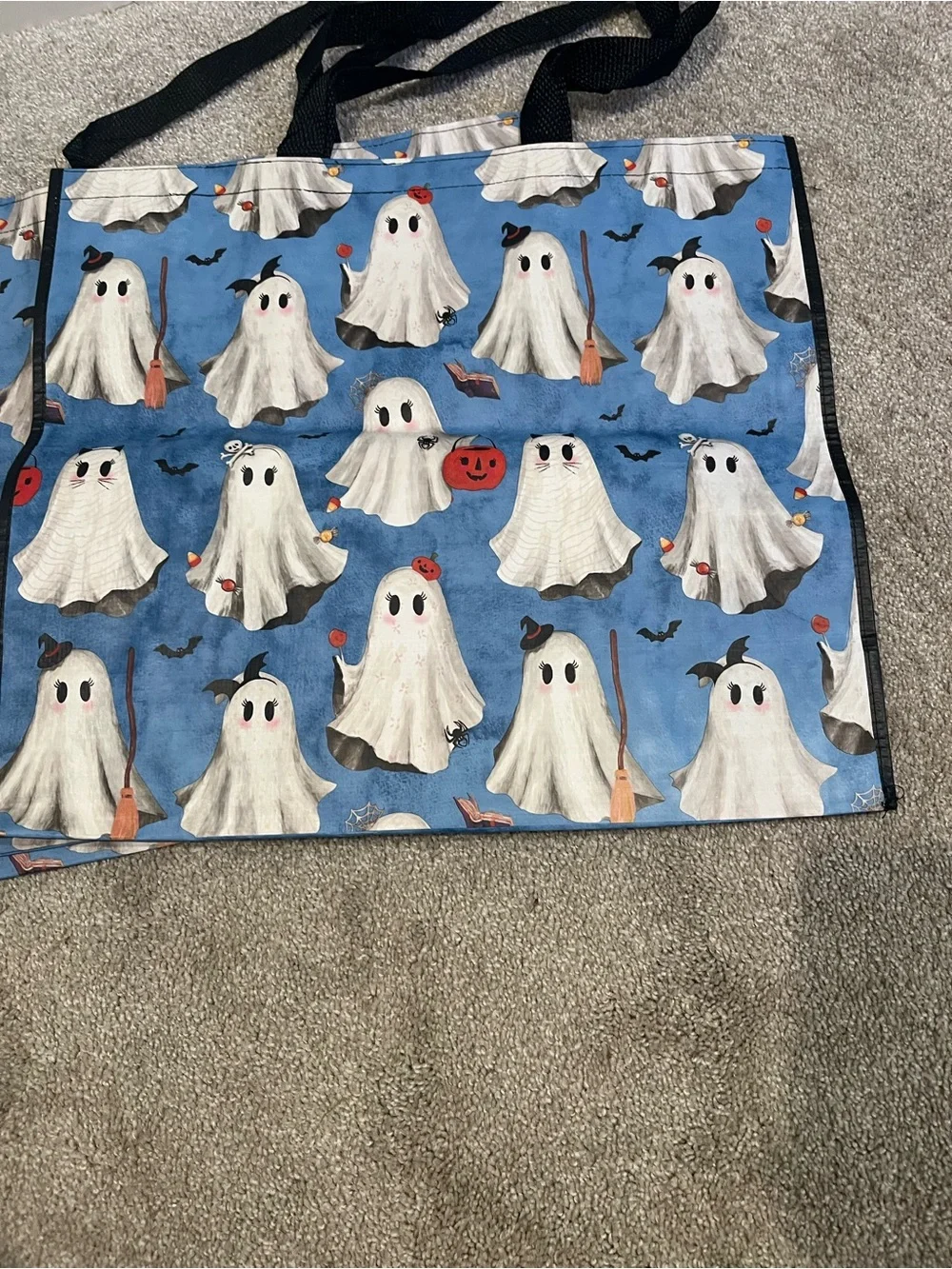 Set of 2 Halloween GhoSet of 2 Halloween Ghost Print Reusable Shopping Tote Bags